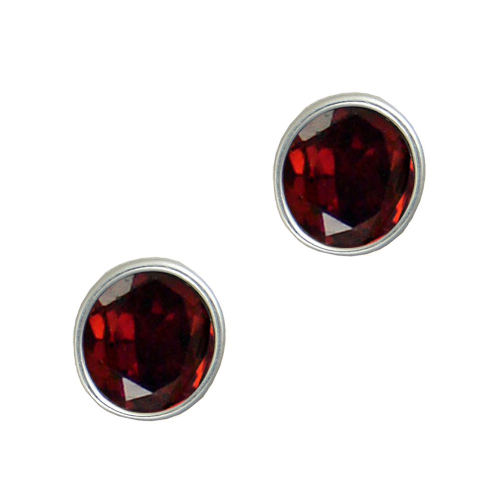 Sterling Silver Post Stud Earrings With Garnet